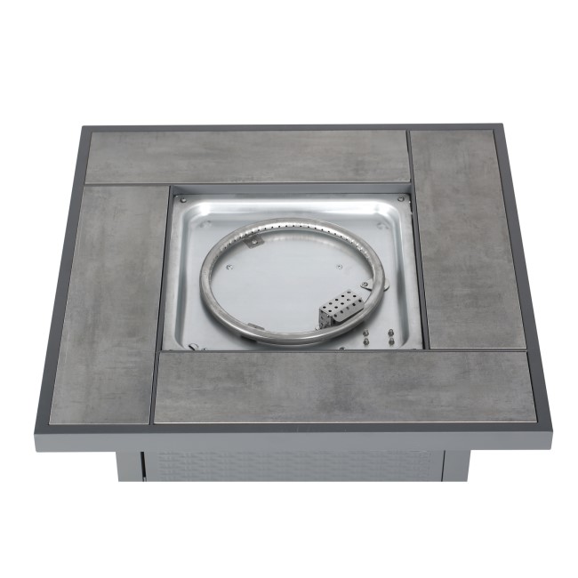 electriQ Outdoor Gas Flame Fire Pit Table - Square in Grey Metal Rattan Effect