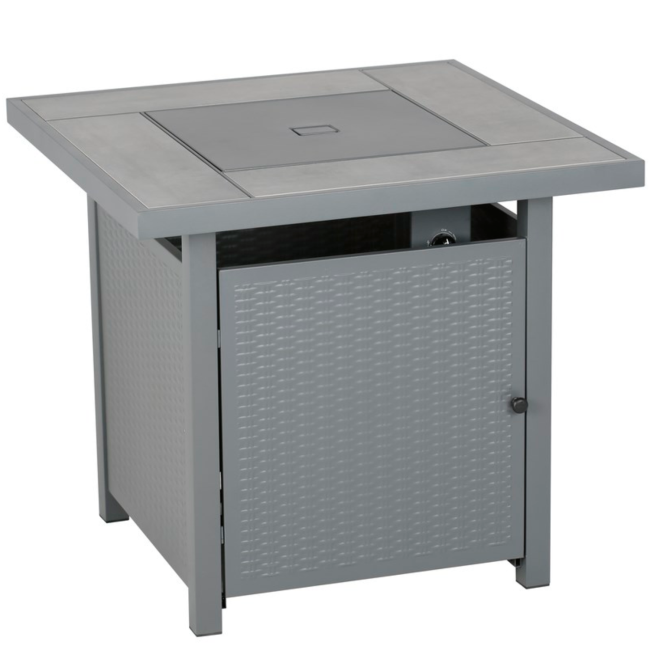 electriQ Outdoor Gas Flame Fire Pit Table - Square in Grey Metal Rattan Effect