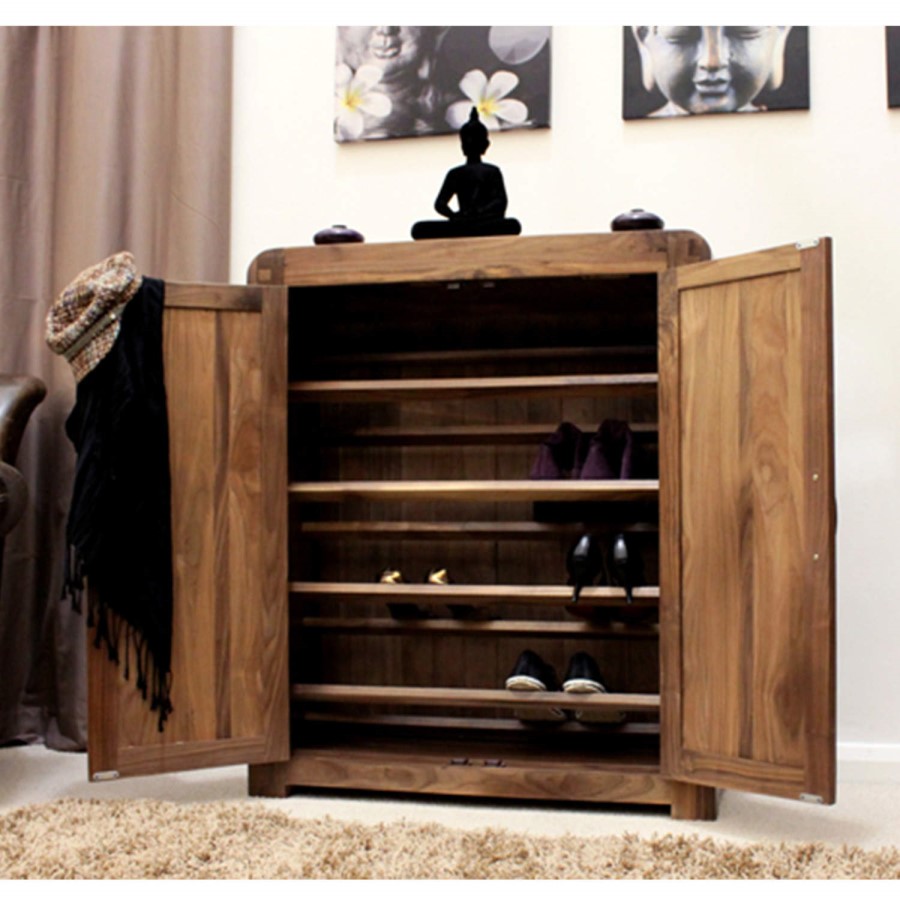 GRADE A2 - Baumhaus Shiro Solid Walnut Shoe Cabinet - 20 Pairs