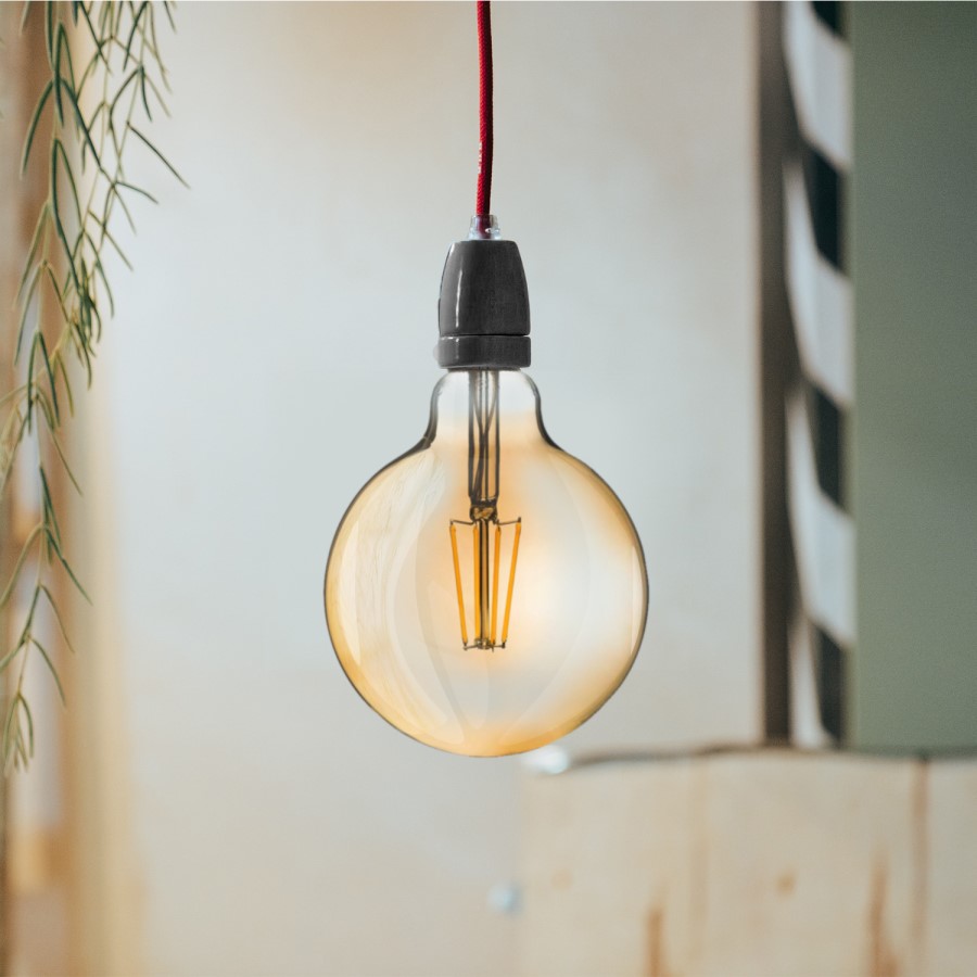 electriQ Dimmable Smart Wifi Filament Globe Bulb Large with E27 screw base - Smoked Amber finish - Alexa & Google Home compatible