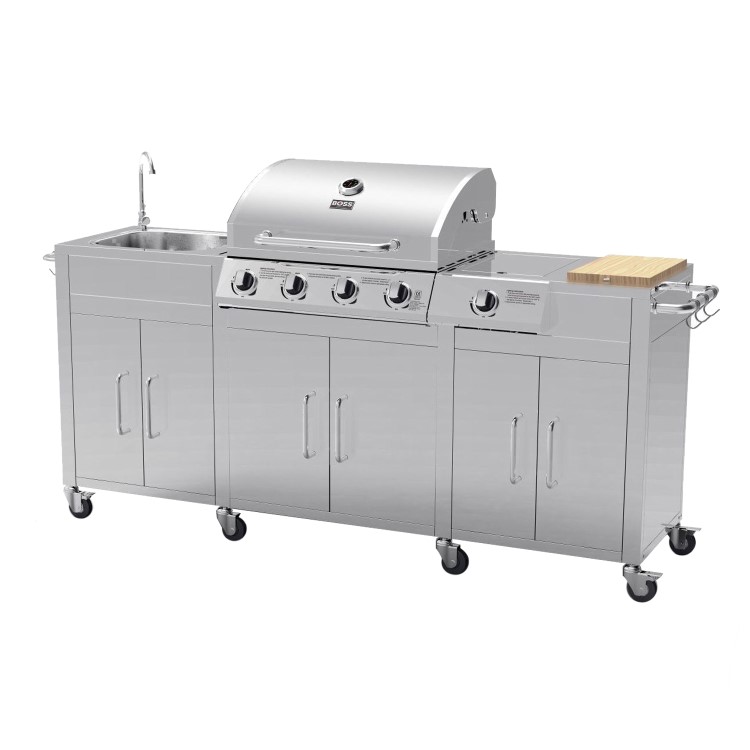 Boss Grill Texas Premium Outdoor Kitchen - 4 Burner Gas BBQ Grill with Side Burner - Stainless Steel