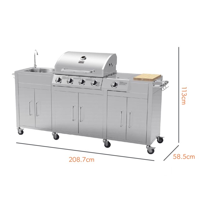 Boss Grill Texas Premium Outdoor Kitchen - 4 Burner Gas BBQ Grill with Side  Burner - Stainless Steel