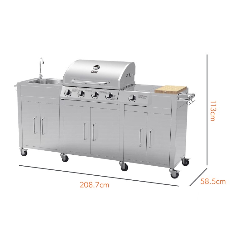 Boss Grill Texas Premium Outdoor Kitchen - 4 Burner Gas BBQ Grill with Side Burner - Stainless Steel