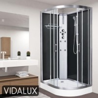 Vidalux Pure -1200x800mm Black Left-Hand Offset Quadrant Shower Cabin with Hydro Shower Set & Shower Tray