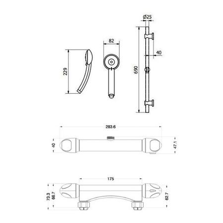 Round Shower with Thermostatic Valve & Slide Rail Kit
