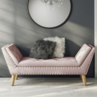 Safina Velvet Bench Seat with Stud Detailing in Baby Pink Safina Velvet Bench Seat with Stud Detailing in Baby Pink