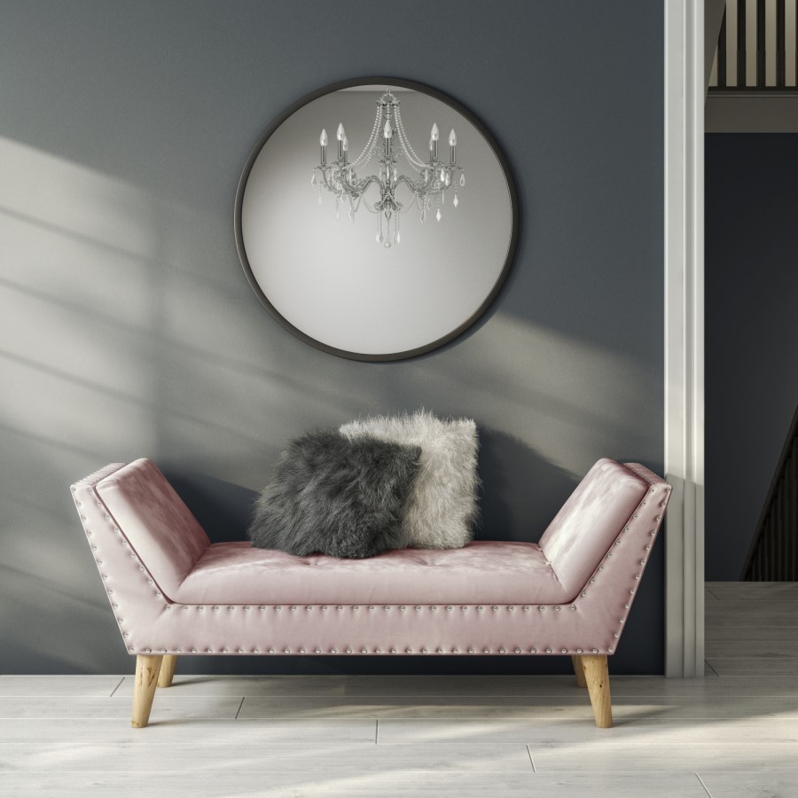 Safina Velvet Bench Seat with Stud Detailing in Baby Pink