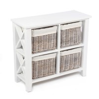 Country Storage Chest with 4 Real Wicker Baskets