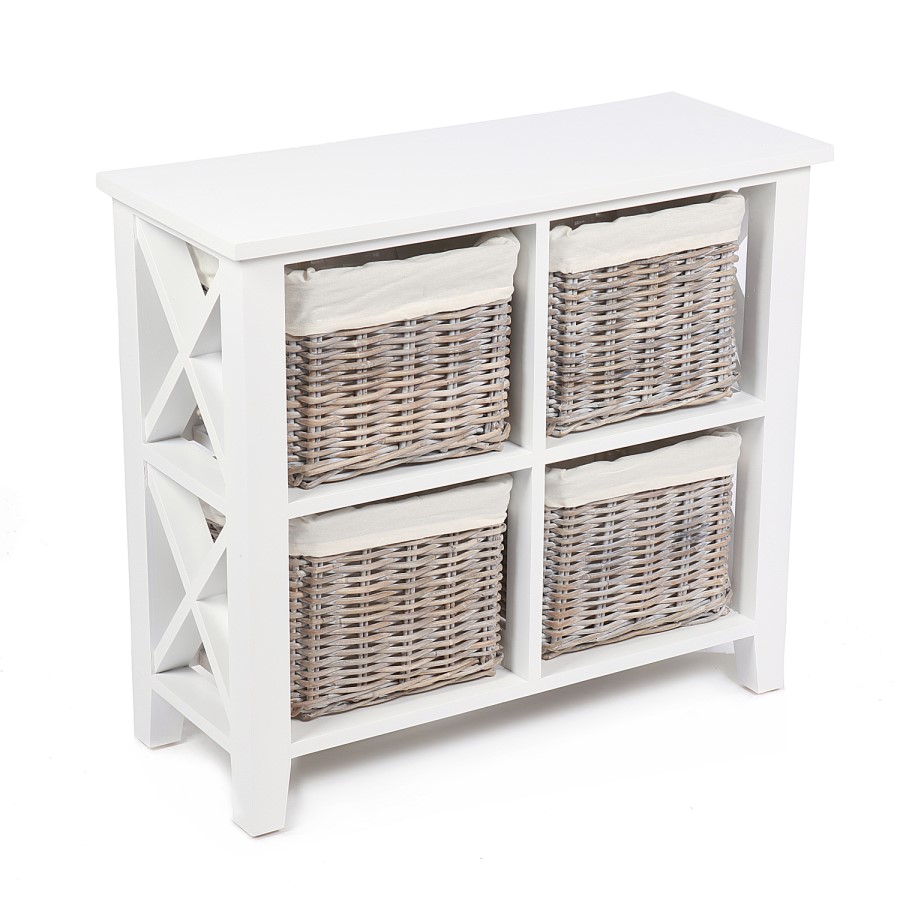 Country Storage Chest with 4 Real Wicker Baskets