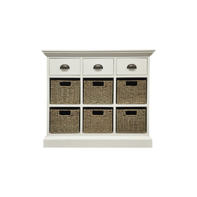 Hallway Storage Chest with 3 Drawers and 6 Baskets in White