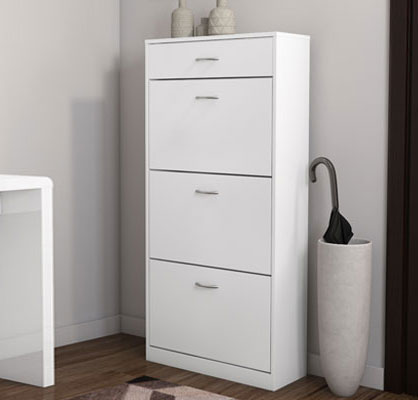 Torino Narrow White High Gloss Shoe Storage Cabinet - 18 Pairs ...