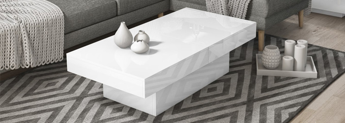 High Gloss Living Room Collections, Evoque White High Gloss Coffee Table With Storage Drawers