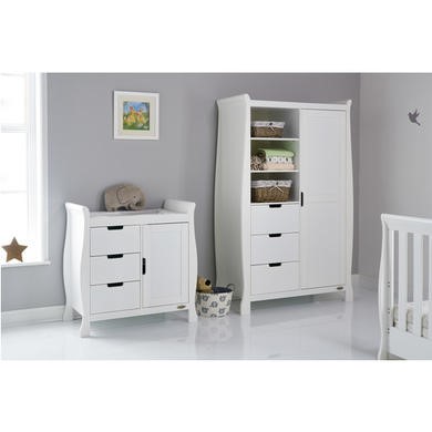 Nursery Wardrobe with Drawers and Shelves in White Stamford