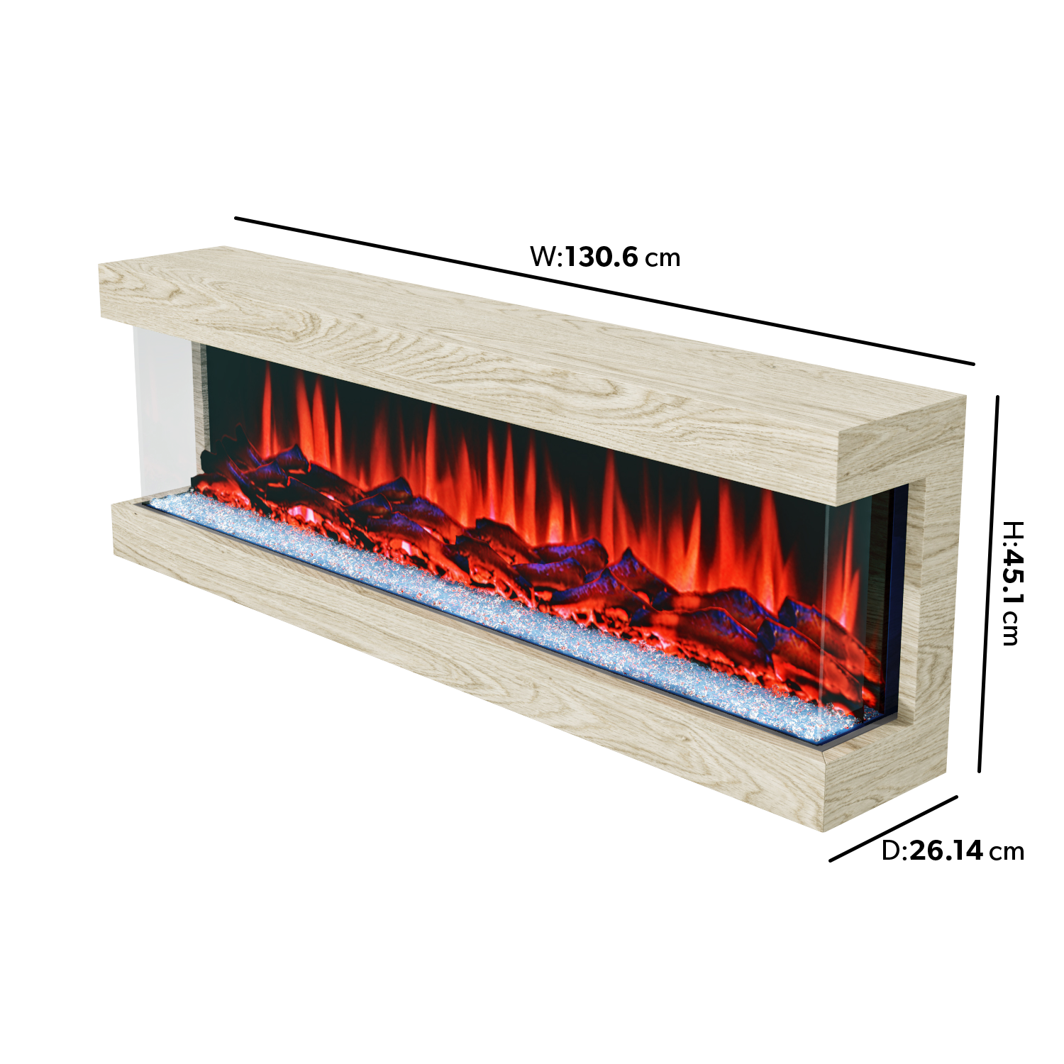 51 Inch Wood Effect Built In Electric Fire with LED Lights AmberGlo