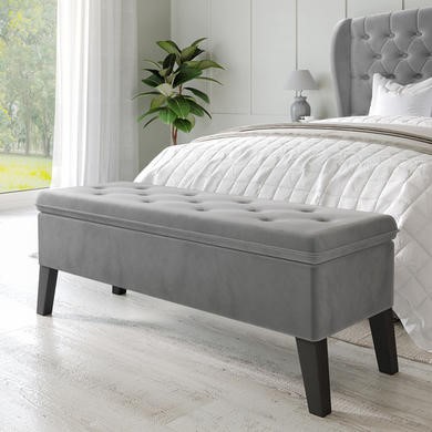 Cushioned End-of-Bed Ottoman Storage Bench in Grey Velvet