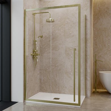 ALMOST PERFECT 1200x800mm Brushed Brass 8mm Glass Sliding Shower Enclosure Extended Handle