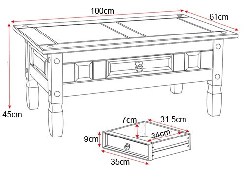 corona coffee table dimensions