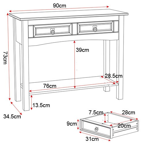 Corona console table dimensions