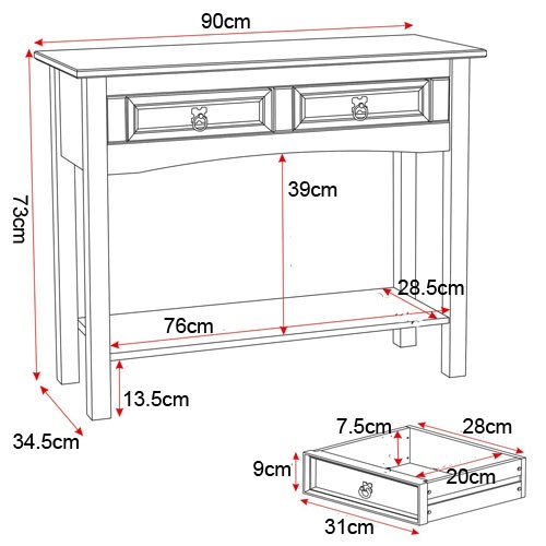 Seconique Original Corona Pine 2 Drawer Console Table with 