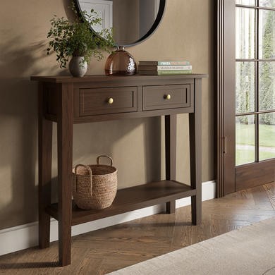 Small Narrow Walnut Console Table with Drawers - Elms - Furniture123