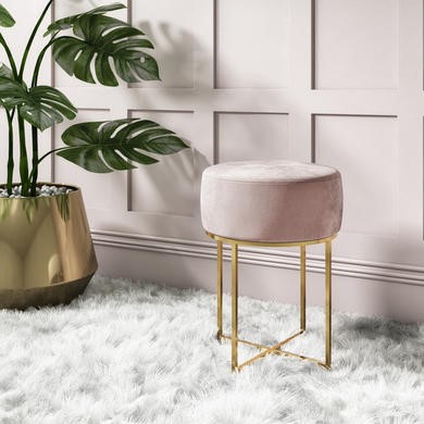 Pink Velvet Dressing Table Stool with Gold Legs Fiorella