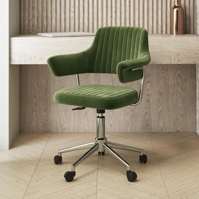 FEX-CHAIR WITH ARM GREEN／ACTUS Olive Green Velvet Swivel Office Chair with Arms - Fenix