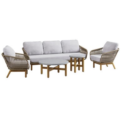 Seater Rope and Acacia Wood Garden Sofa Set with Terrazzo