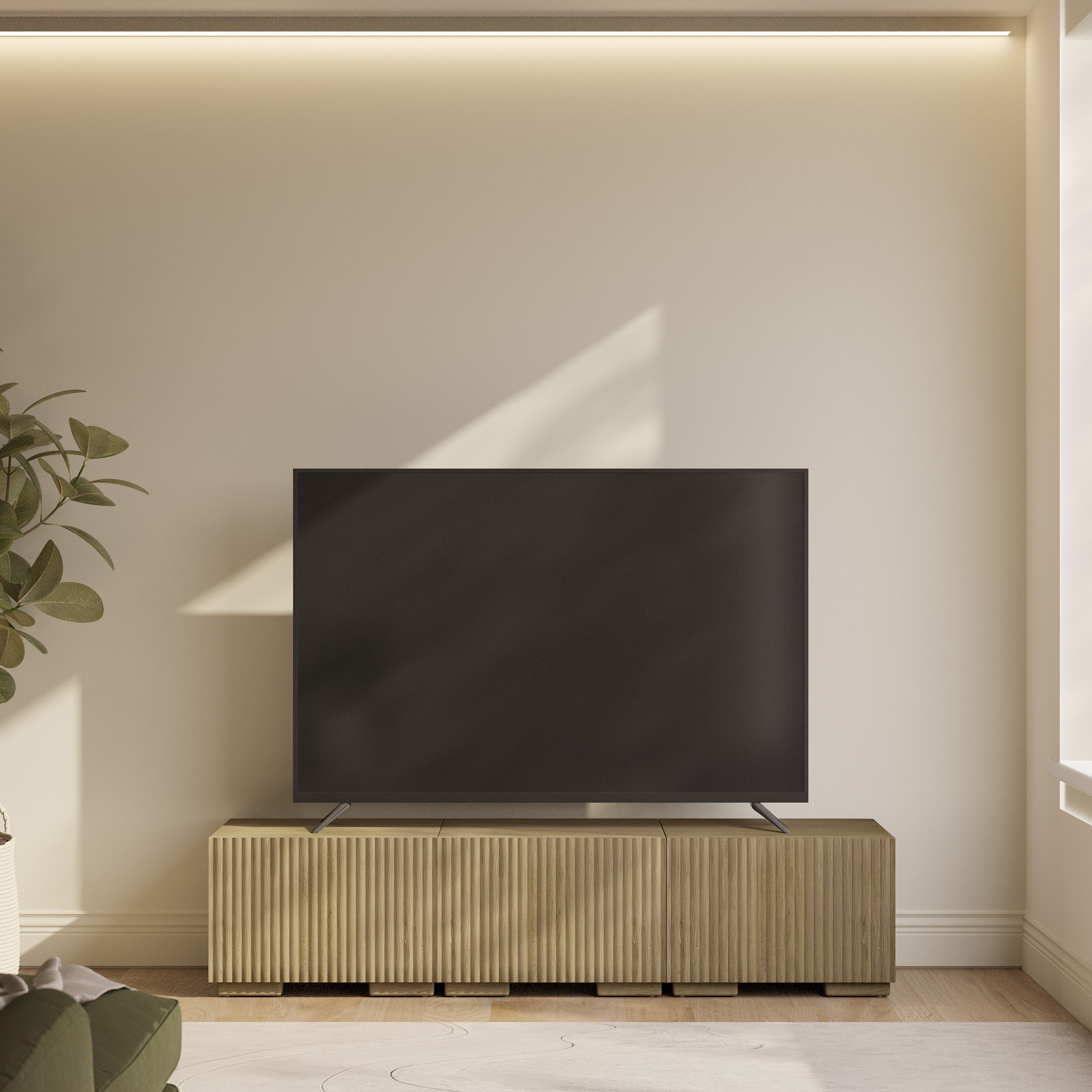 Tv Unit Ribbed Oak Multifunctional Oak Ribbed Floating TV Unit - TV's up to 75