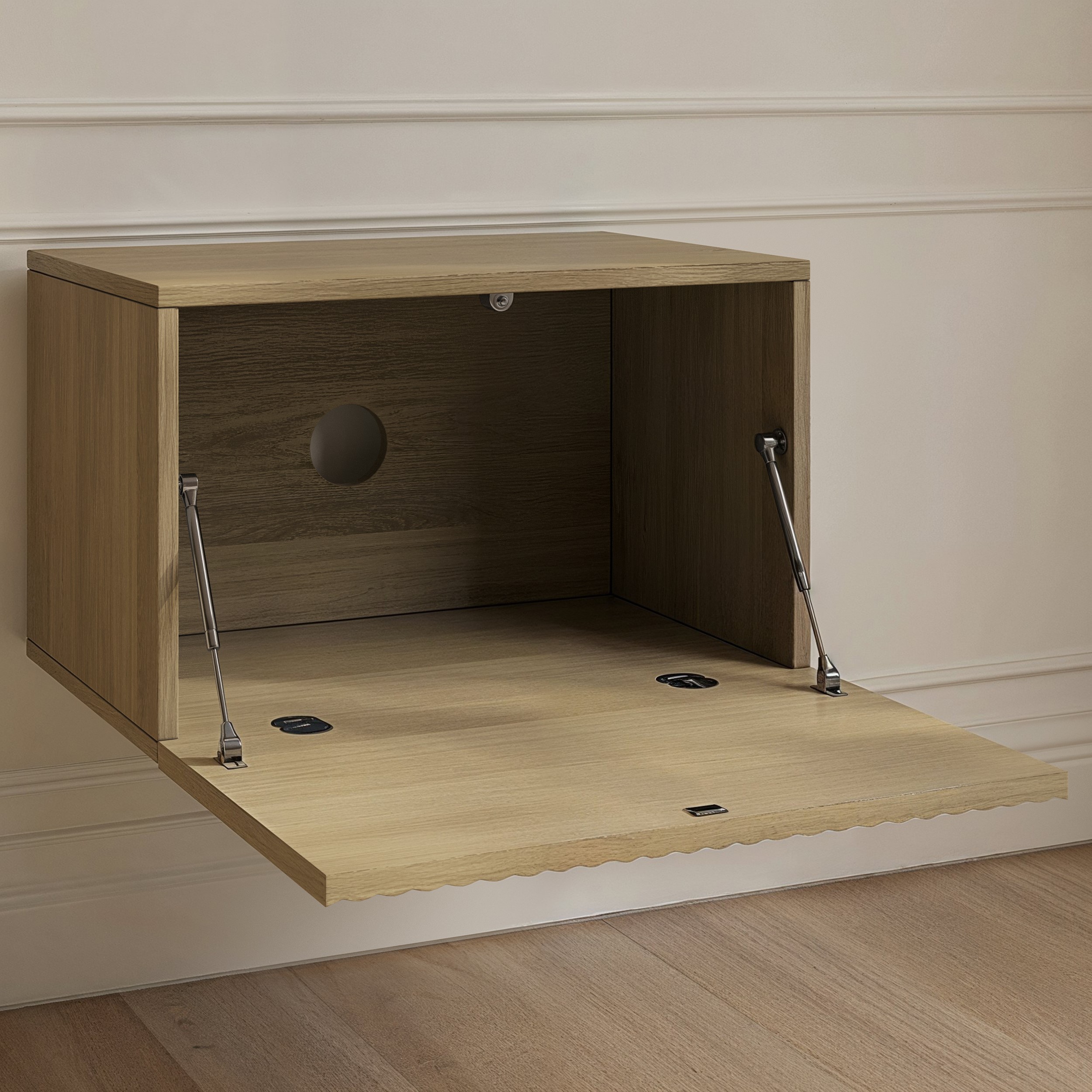 open tv cabinet with cable holes at the back