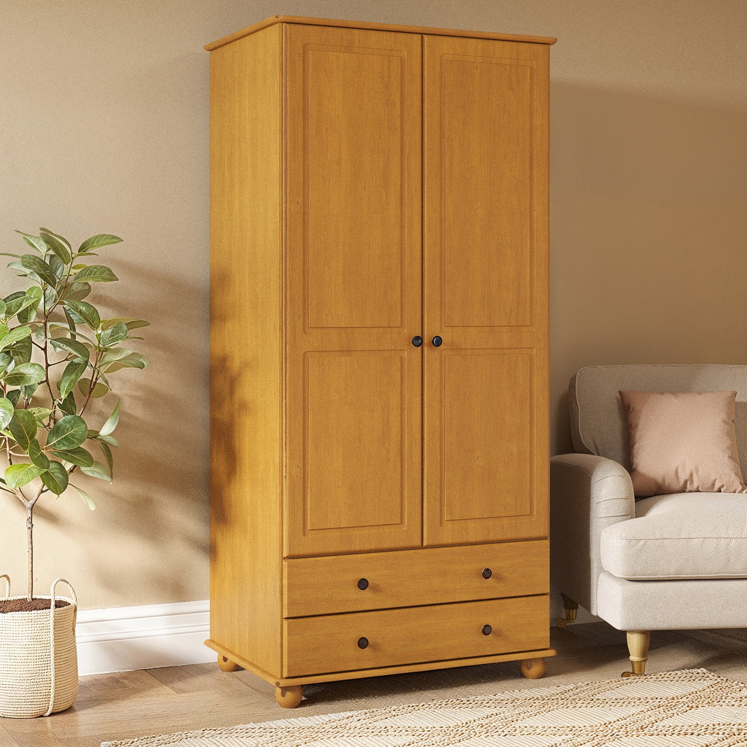 Pine Wardrobe with Drawers