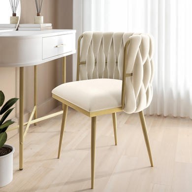 Cream Velvet Dressing Table Chair with Gold Legs Malika