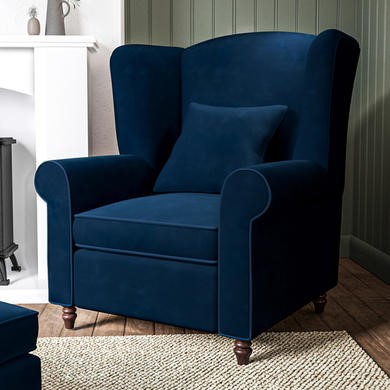 GRADE A1 Navy Blue Velvet Wingback Armchair Rupert Furniture123