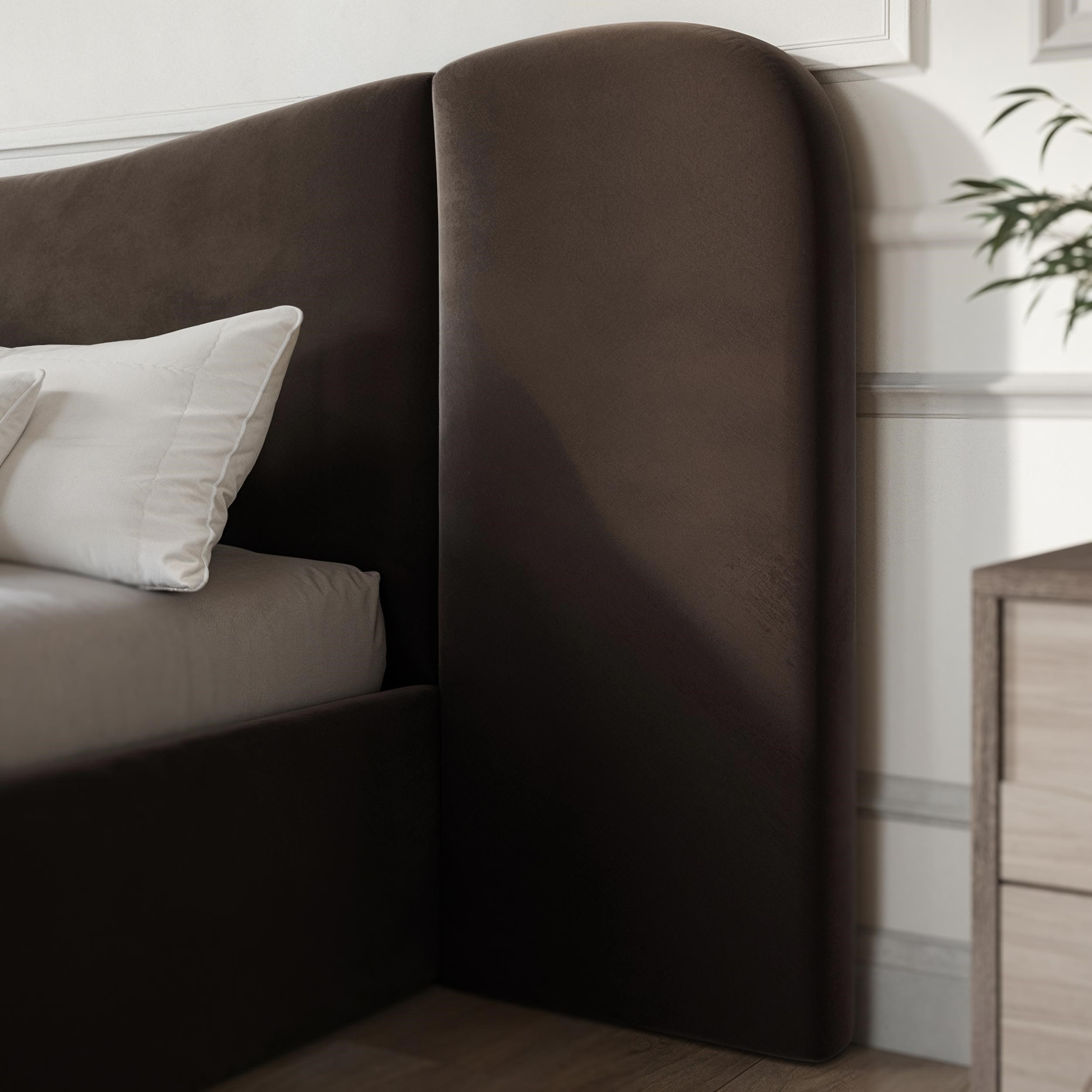 Velvet Double Ottoman Bed with Wide Curved Headboard in Chocolate Brown ...