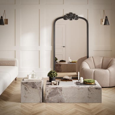 Large Rectangular Beige Marble Coffee Table - Sur