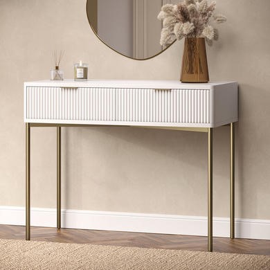 White Gloss Dressing Table with 2 Drawers - Valencia - Furniture123