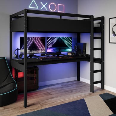 High Sleeper Loft Gaming Bed with Desk in Black Wyatt Furniture123